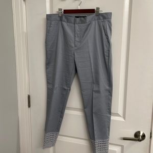 Zara Light Blue Ankle Crop Pants with Perforated Hem